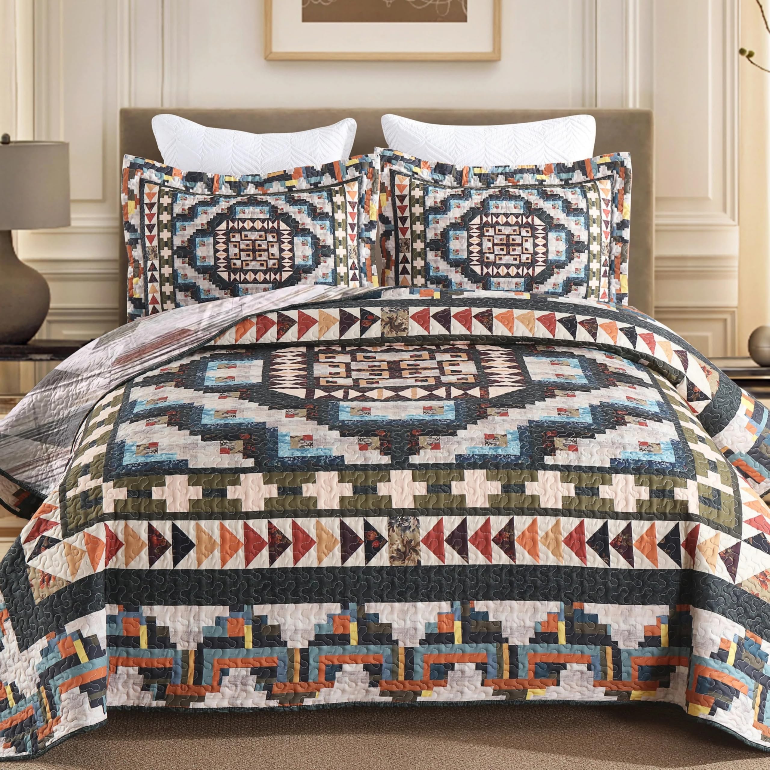 3 Pcs Southwestern Lightweight Quilt Bedspread Set Maze B198