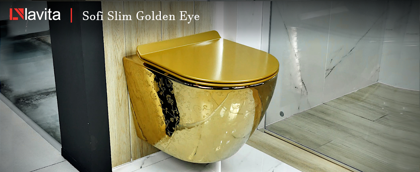 Lavita Vorwand-WC Set SOFI SLIM - Komplettset Mit Spülkasten & Gold Optik