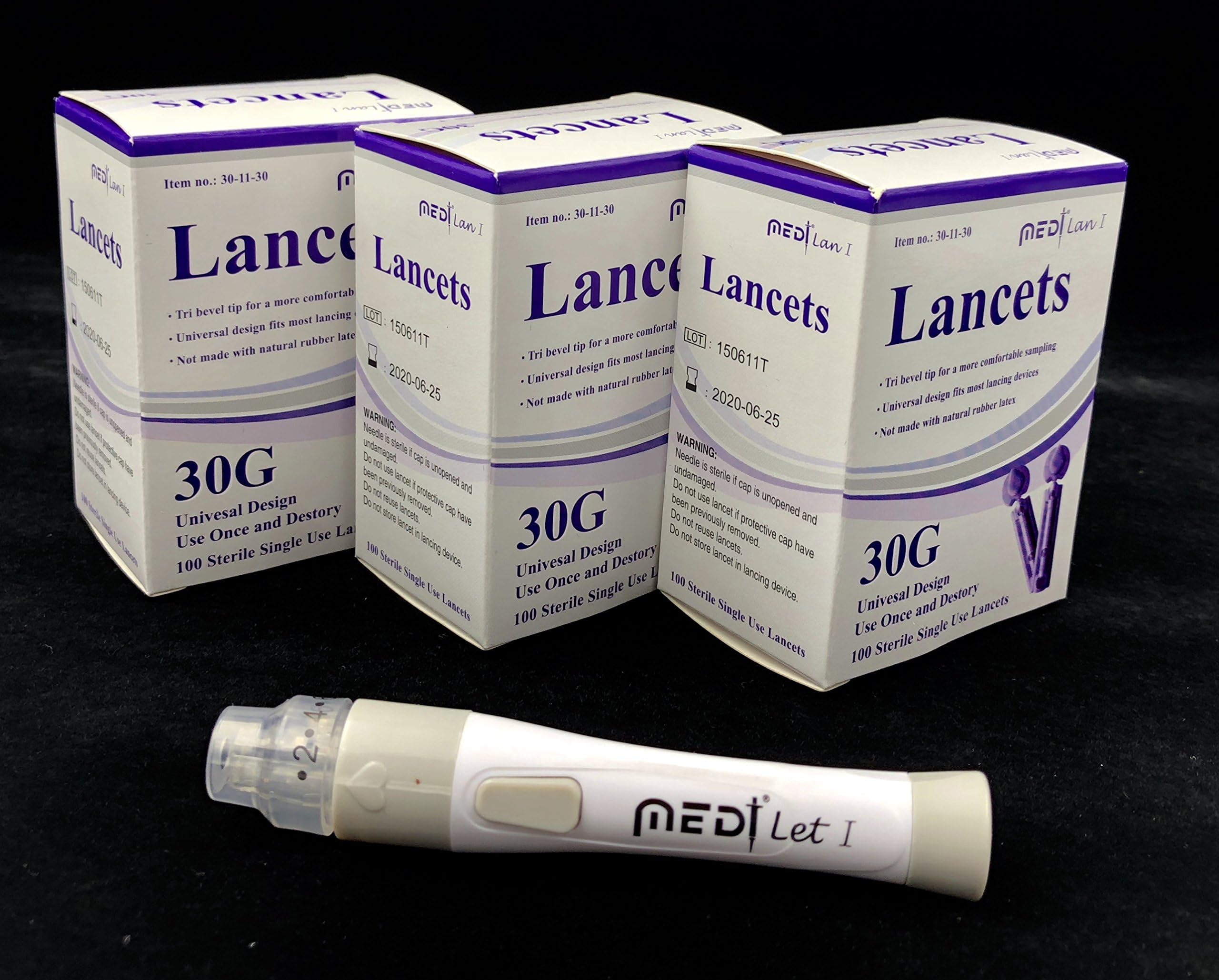Medt LAN I Twist Off Lancets for Blood Testing and Lancing Device with Ejector (1 Lancing Dev. + 300 pcs Lancets)