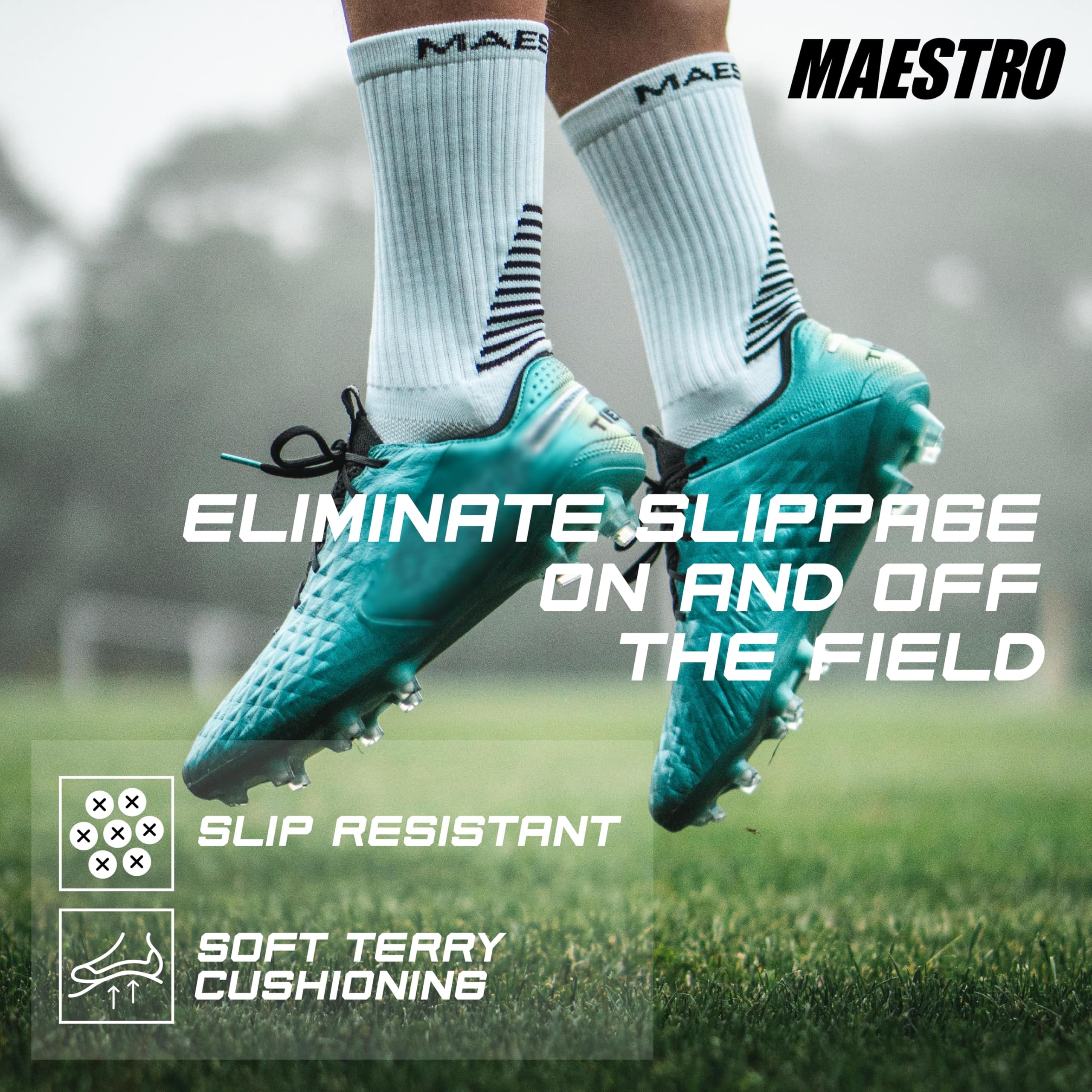Maestro - Calcetines antideslizantes para fútbol para hombre y mujer con almohadillas antideslizantes, ideales para fútbol, baloncesto y deportes