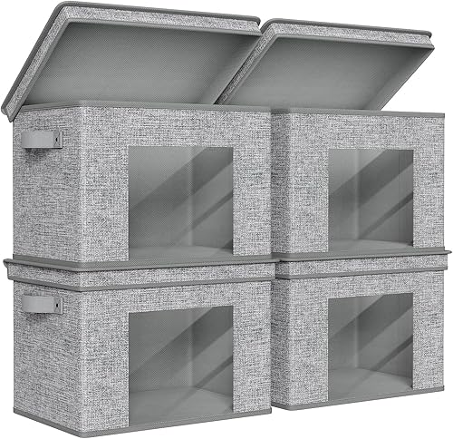 Miniatura 7 de Univivi Cajas de Almacenamiento de Tela Plegables Grandes Contenedores de Almacenamiento con Tapas [Paquete de 4] Cubos de Almacenamiento Plegables