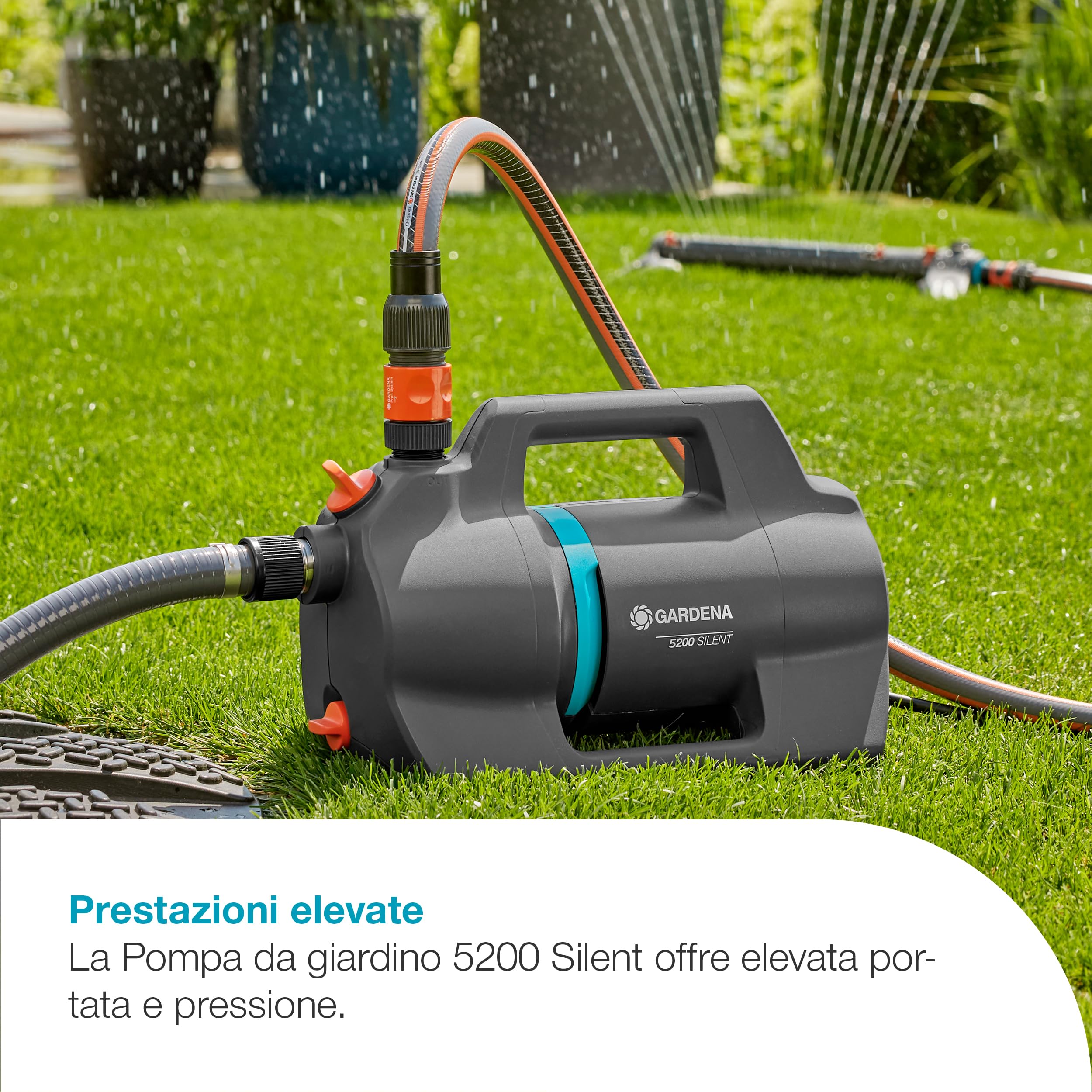 Gardena Pompa da Giardino 5200 Silent Pompe: 26% di portata in più a parità di consumo energetico rispetto al modello precedente*, Funzionamento silenzioso (9084-20 9084-61)