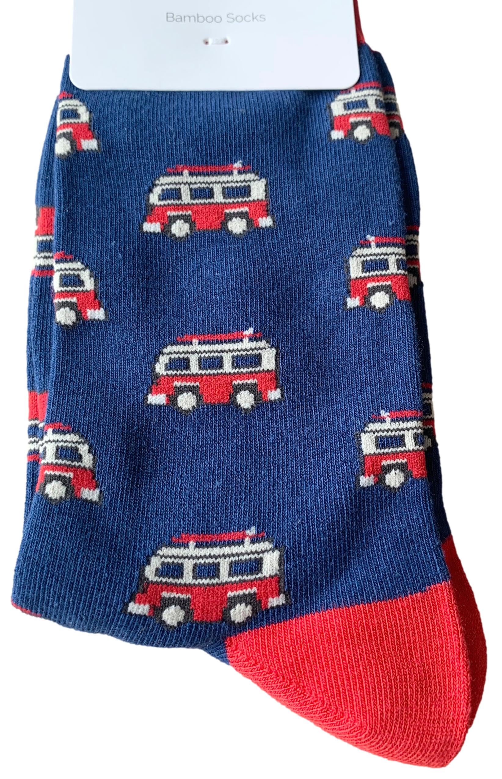 Purple Possum® Mens Socks Camper Van Blue Novelty Cotton Bamboo Red Campers Gents Size 7-11
