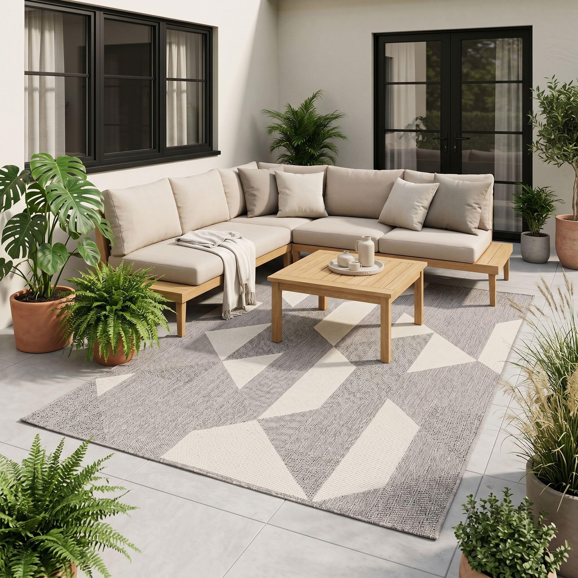 Tapis Intérieur & Extérieur Carpetto Gris Moderne – Balcon Terrasse Anti-UV
