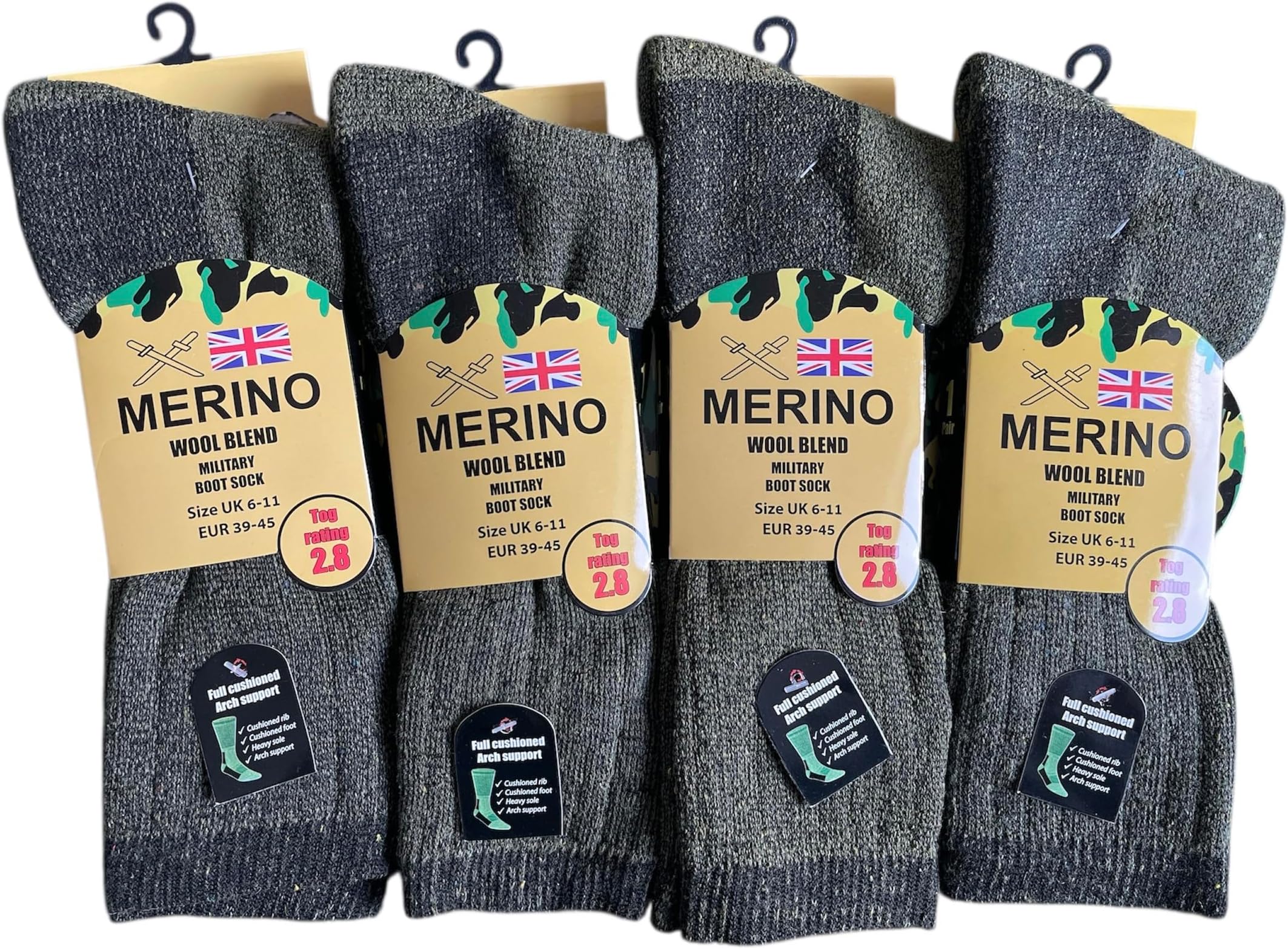 6 Pairs Mens Military Socks Army Thermal Hiking Boots Walking Combat warm 6-11, Khaki, 40-45 EU