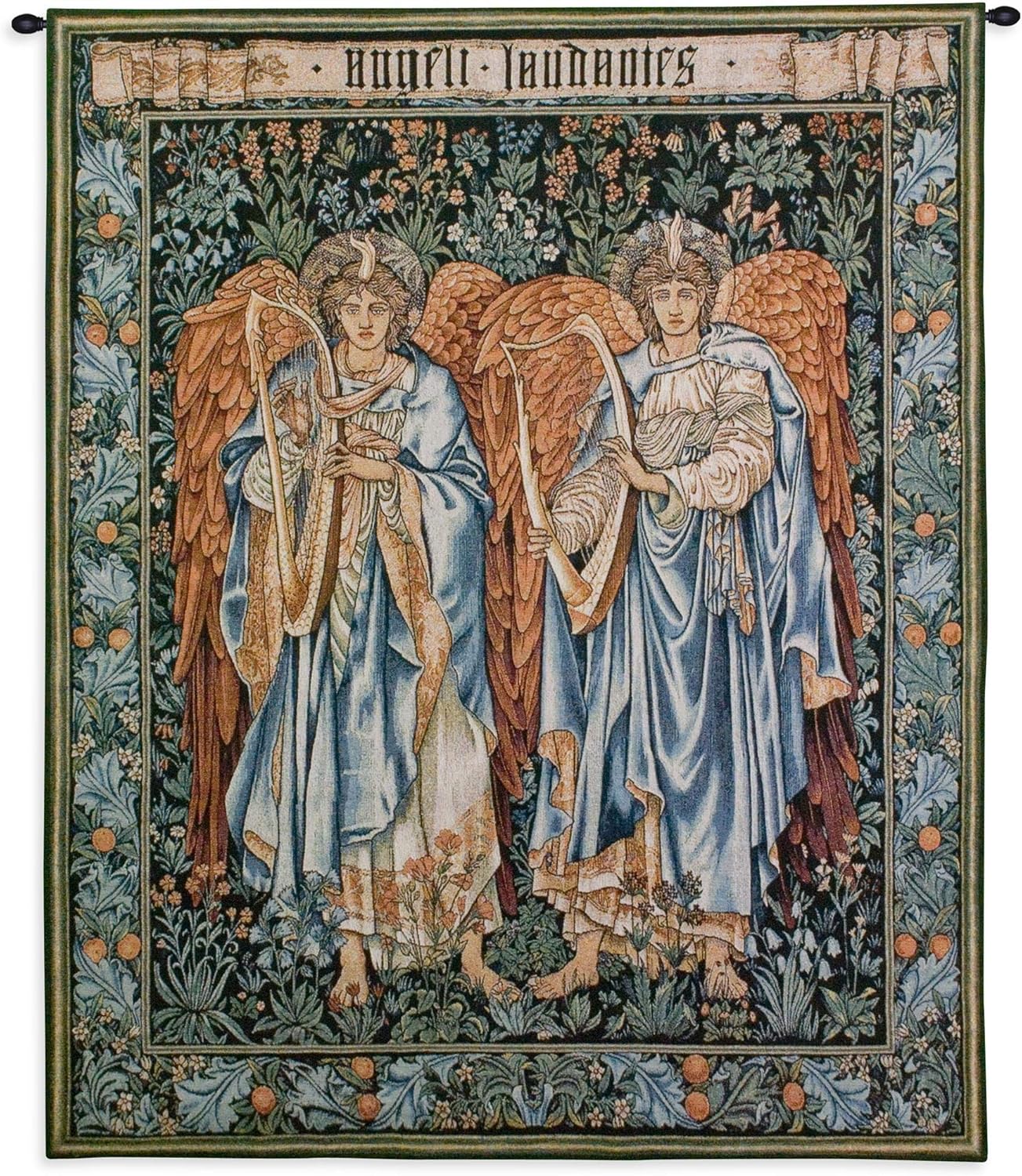 Angeli Laudantes by Sir Edward Coley | Woven Tapestry Wall Art Hanging | Salisbury Cathedral Two Angels on Stained Glass | 100% Cotton USA Size 53x44