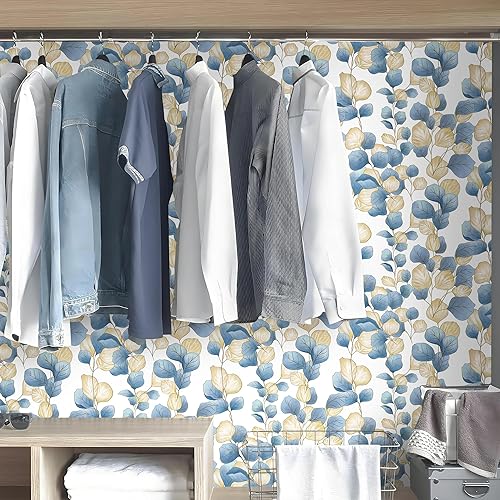 Miniatura 7 de Vinjiasin Papel tapiz de hojas bohemias para despegar y pegar, papel de contacto azul, hojas modernas, floral, autoadhesivo, papel tapiz de hojas