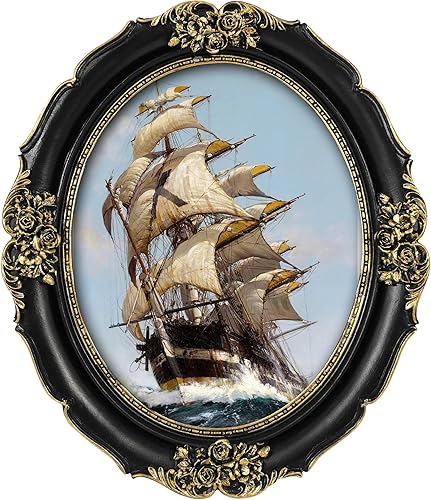 SIMON'S SHOP Marcos de fotos vintage de 8 x 10 pulgadas, marco ovalado negro con acento dorado, marco de fotos gótico, marcos de fotos antiguos para