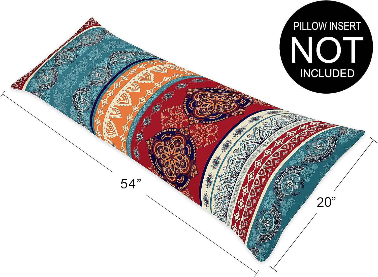 Sweet Jojo Designs Boho Mandala Bohemian Chic Decorative Accent Couch Long Throw Zipper Body Pillow Cover Case Turquoise Hipster Hippie Patterned Room Decor Ethnic Vintage 54x20 Tapestry Teal Blue Red