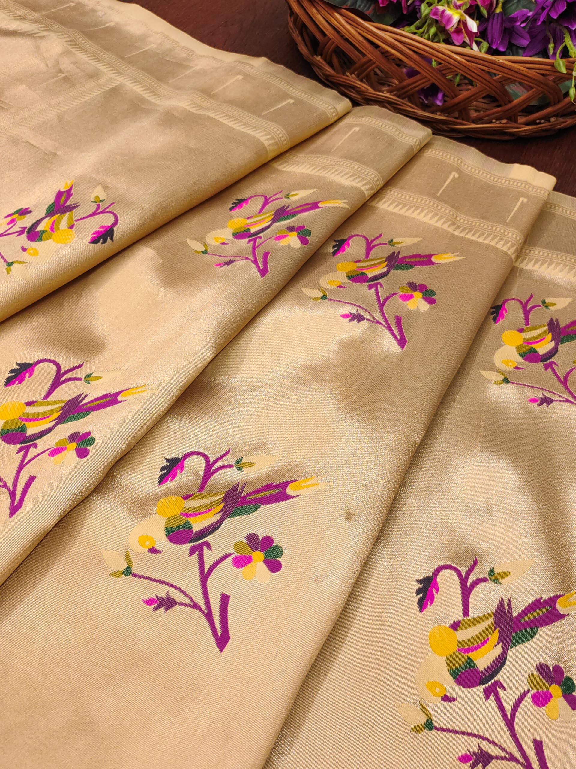 DEVANGI Women's Woven Banarasi Silk Dupatta/Chunni For Women, Floral Print 1 Meter Wide and 2.3 Meter Length Printed Designer Dupatta/Chunni For Girls(OM-DT-66-CHIKU) - Image 3 thumbnail