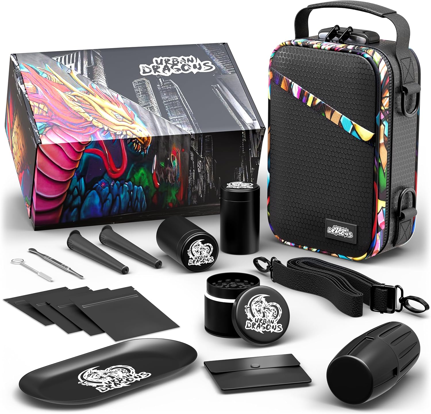 Premium Carbon Lined Smell Proof Bag with Combination Lock | Multi-Use Organization Bag with Accessories | Storage and Containers kit | Stash box | Birthday Gifts for Men/Women.