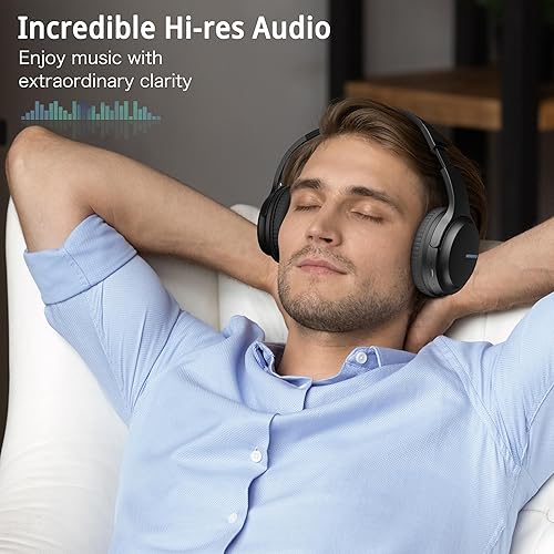 Miniatura 5 de AMORNO Auriculares Bluetooth sobre la oreja, 68 horas de reproducción, auriculares inalámbricos con micrófono, auriculares estéreo HiFi plegables