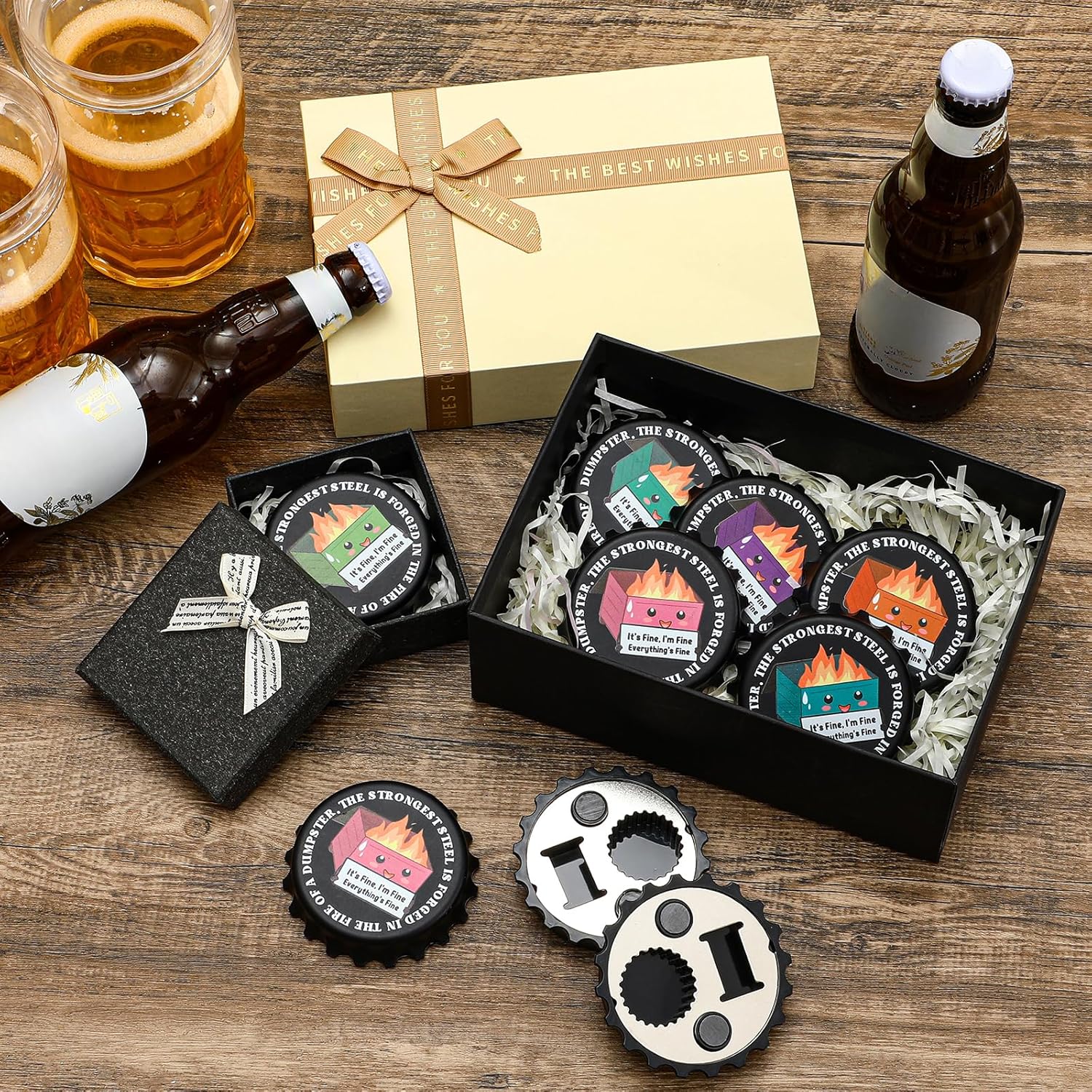 24 Pcs Administrative Professionals Day Gifts Dumpster Fire Fridge Magnets Funny Magnetic Bottle Opener Dumpster Fire Response Team Refrigerator Magnets for Teacher Nurse Secretary Volunteer