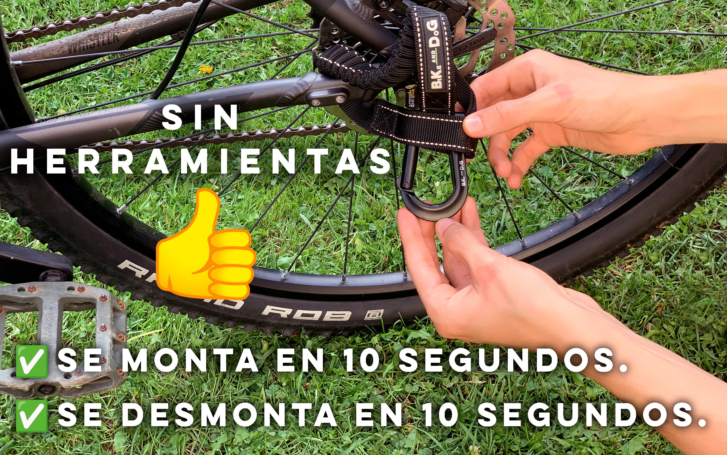 BIKE AND DOG - Correa de Perro para Bicicleta, colocación sin Herramientas en el Punto más Seguro, Incluye 2 Bridas Especiales para Bicicleta. Patentado. (Negro)