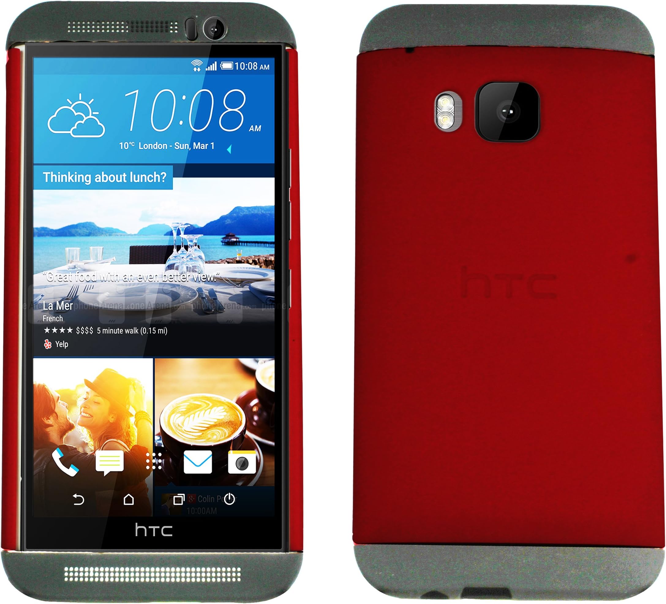 heartly double dip hard shell premium back case cover for htc one m9 - grey red grey - Grey