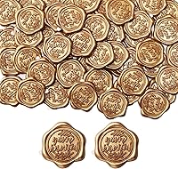 Vista 26 de Yoption Pegatinas de sello de cera de eucalipto, paquete de 50 pegatinas de sello de sobre autoadhesivas doradas antiguas para boda, fiesta