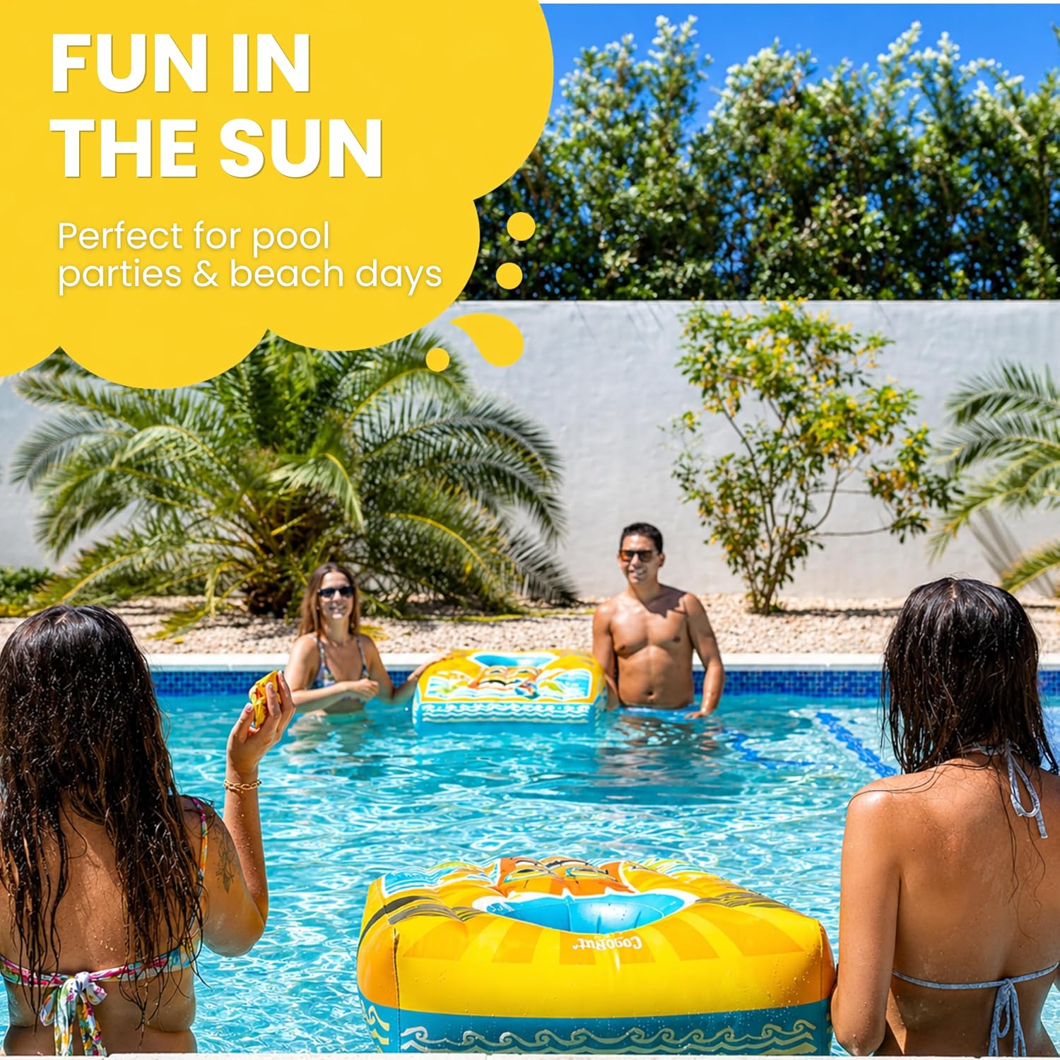 Coconut Outdoor Island Toss Floating Inflatable Cornhole Game, 9 Piece | durable, Tossing & catching, pool days, summer, waterplay, poolside fun activities, group games for kids and families