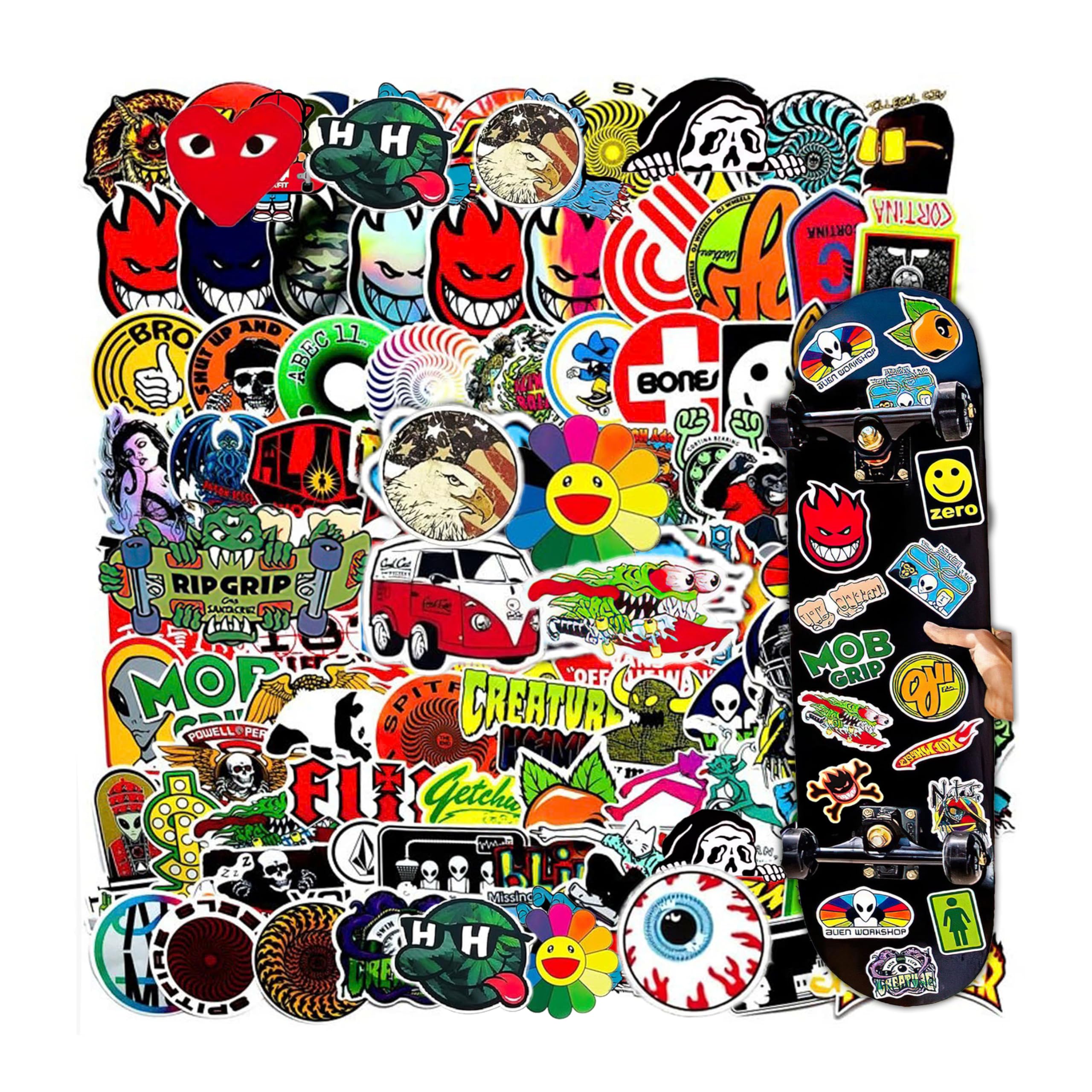 100Pcs Skateboard Stickers, Skateboading Pack Stickers for Suitcase Skateboard Laptop Computer Water Bottles Car Teens Boys Girls Decal Waterproof Sticker