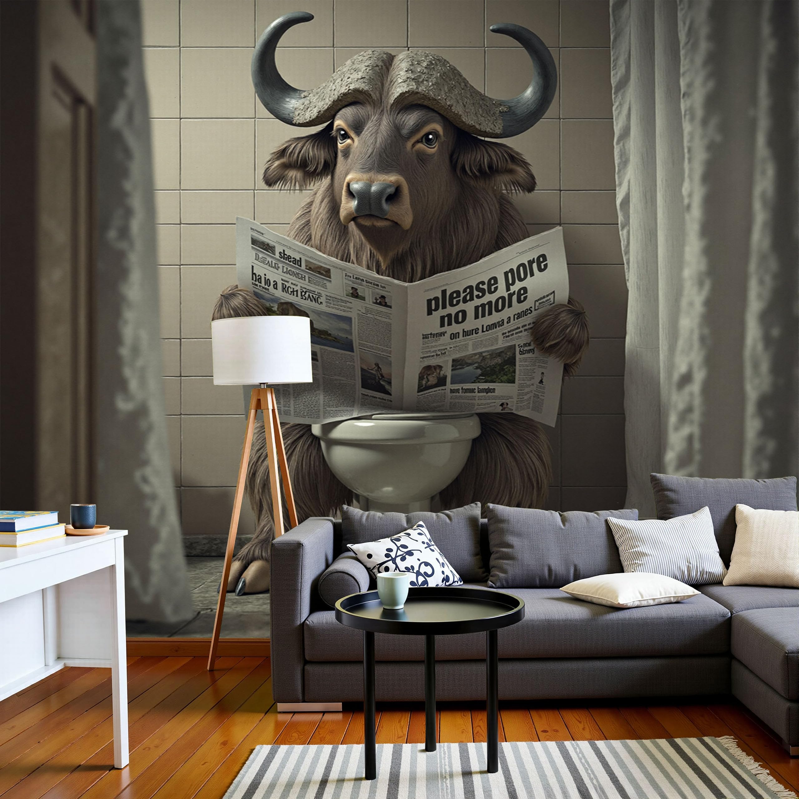 Poster mural bison humoristique grand format pour décorer les toilettes et le salon