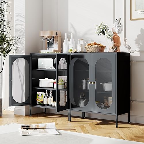 Miniatura 5 de Armario de almacenamiento de metal con 2 puertas de malla para dormitorio, sala de estar, hogar, hotel, oficina, garaje, cocina, 3 niveles, 2