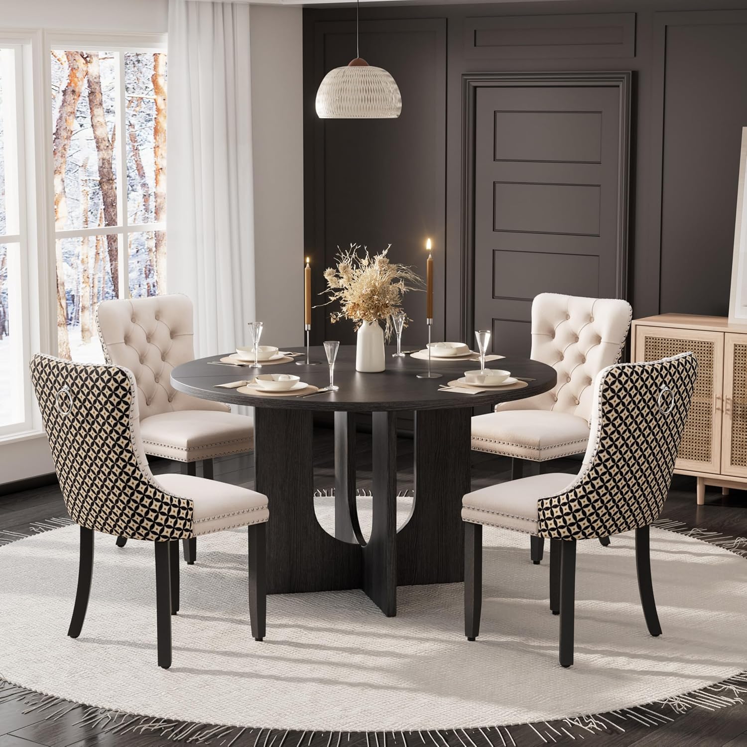 47” Round Dining Table for 6,7 Pieces Rustic Kitchen Table