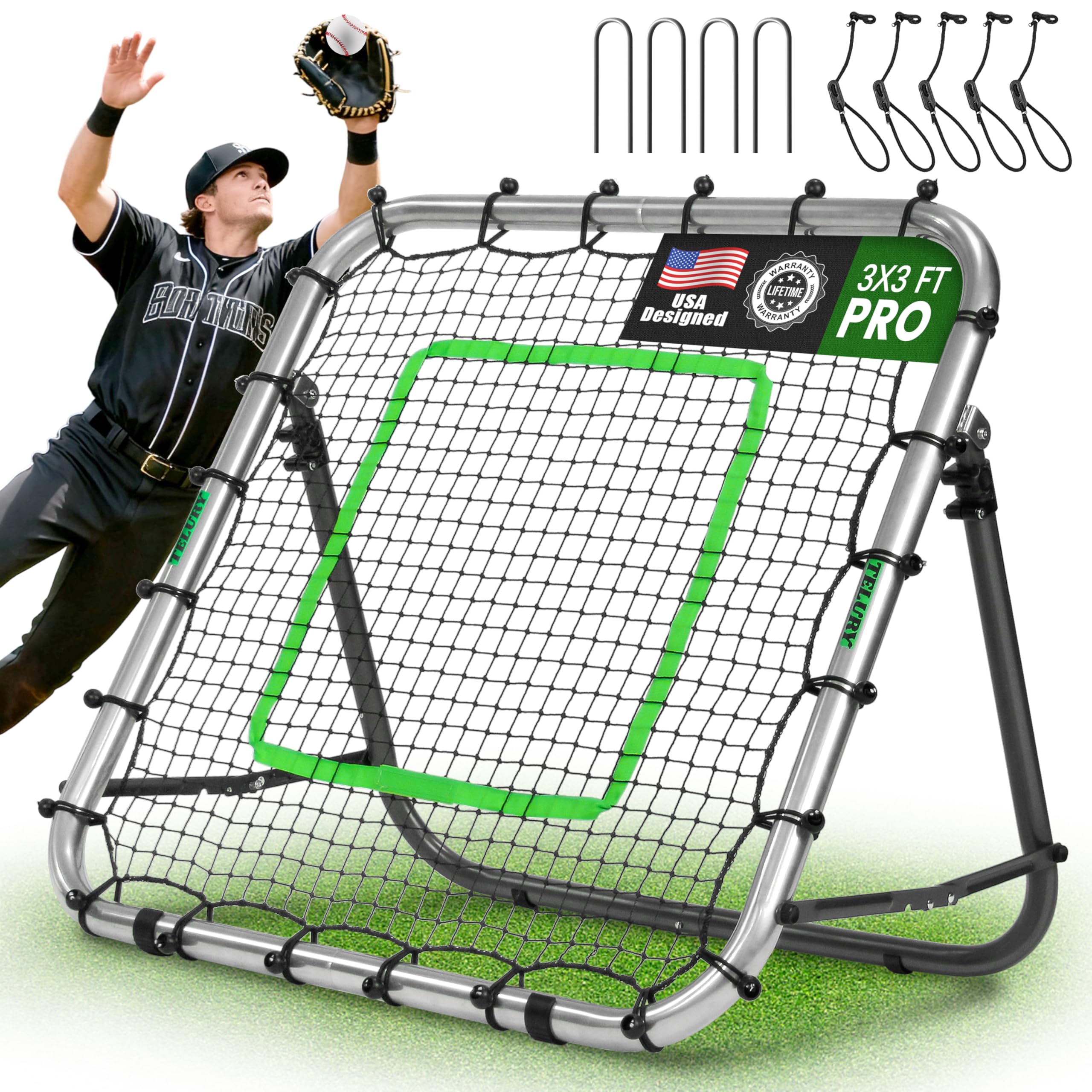 Portable Pro Rebounder Baseball Softball 3' x 3' Foldable Heavy Duty Pitch Back
