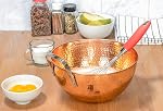 Red Co. 5 Quarts Large 11” Round Hammered Pure Copper Mixing Bowl with Handle