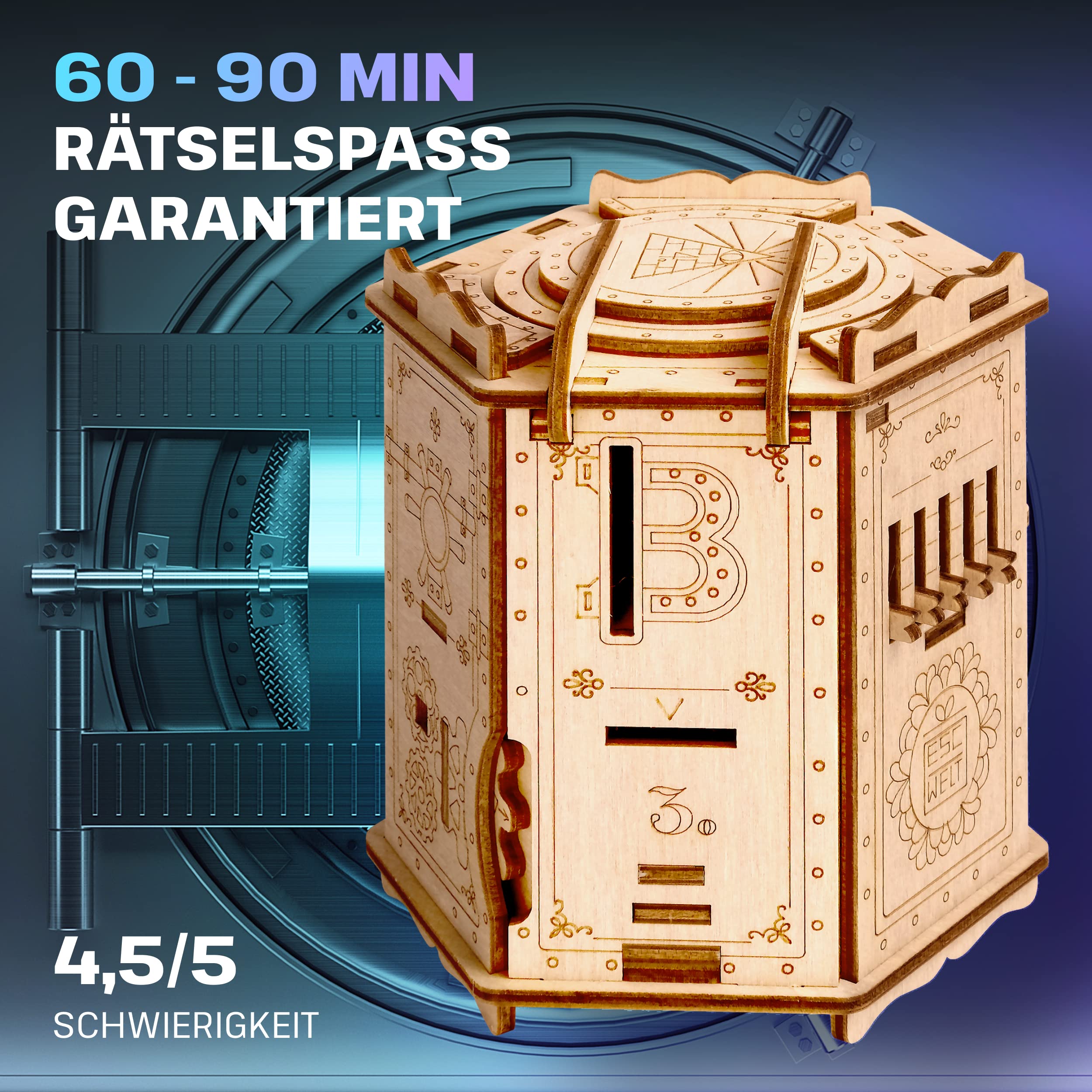 ESC WELT Fort Knox Box Pro - Escape Room Spiel - Geschenke für Männer und Frauen - 3D Puzzle Box Spiele aus Holz für Erwachsene und Kinder - Geschenkbox Erwachsene - Geschenke Brettspiele