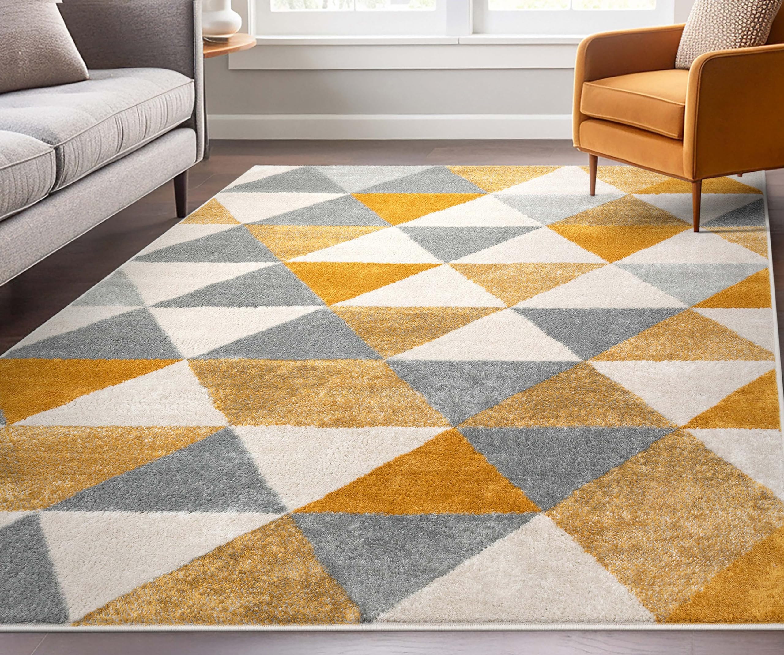 Well Woven Isometry Gold & Grey Modern Geometric Triangle Pattern 9x13 (9'3" x 12'3") Area Rug