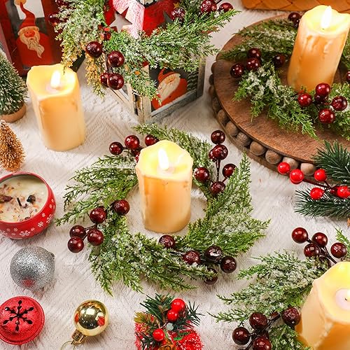 Miniatura 2 de Anillos de vela de Navidad, guirnalda de pino de bayas rojas artificiales, coronas, sin llama, anillos de vela LED para centros de mesa de Navidad,