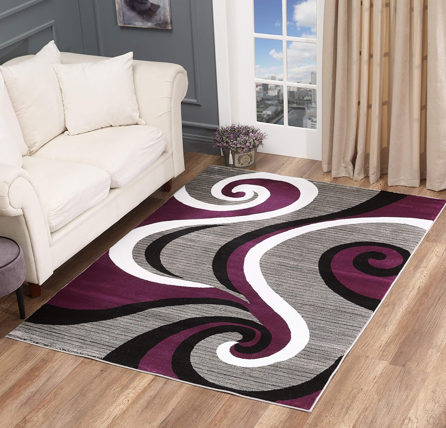 GLORY RUGS Modern Area Rug 8x10 Purple Swirls Carpet Bedroom Living Room Contemporary Dining Accent Sevilla Collection 4817 (8x10, Purple)