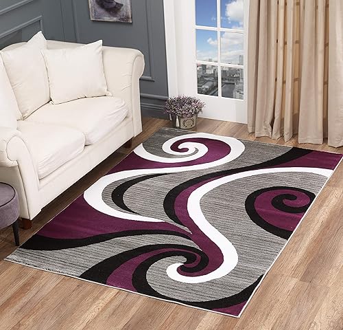 Miniatura 7 de Glory Rugs 4817A - Alfombra moderna de 4x6, diseño de remolinos, Colección Sevilla, acento contemporáneo para dormitorio, sala de estar y comedor.