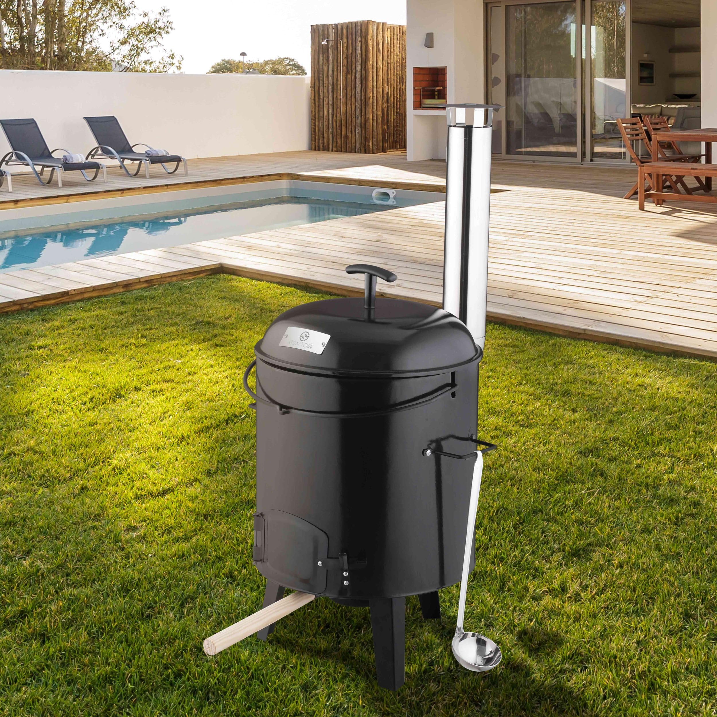 Gulaschkanone Gulaschkessel 19 Liter Eintopfofen mit Grillfunktion Ofen Grill Kugelgrill - Hähnchenbräter 10L Pfanne Kesselgulasch Topf emailliert mit Deckel für die Outdoor Küche Feldküche