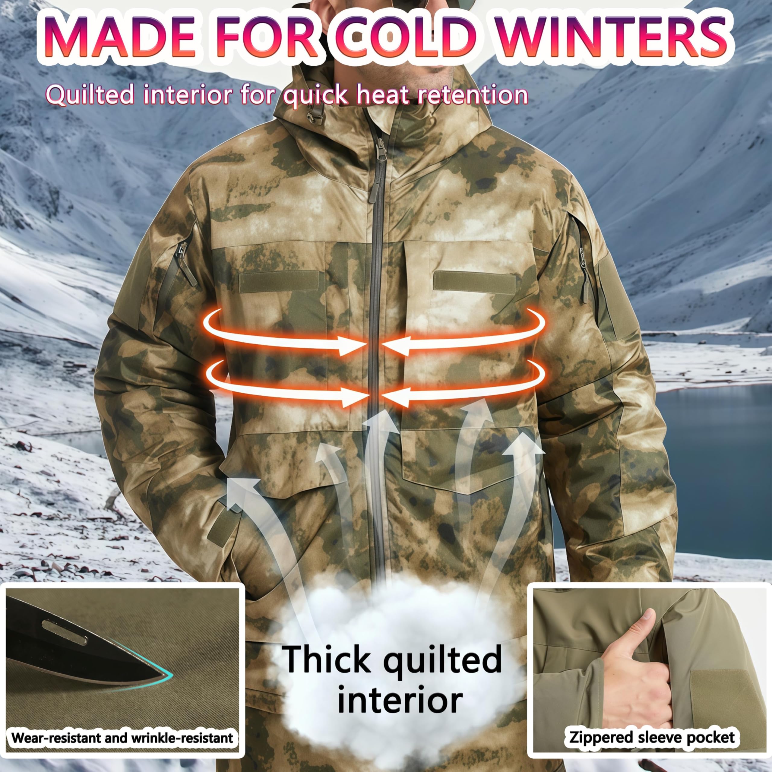 Conjunto de traje de caza impermeable para hombre, chaqueta y pantalones gruesos para entrenamiento de invierno al aire libre