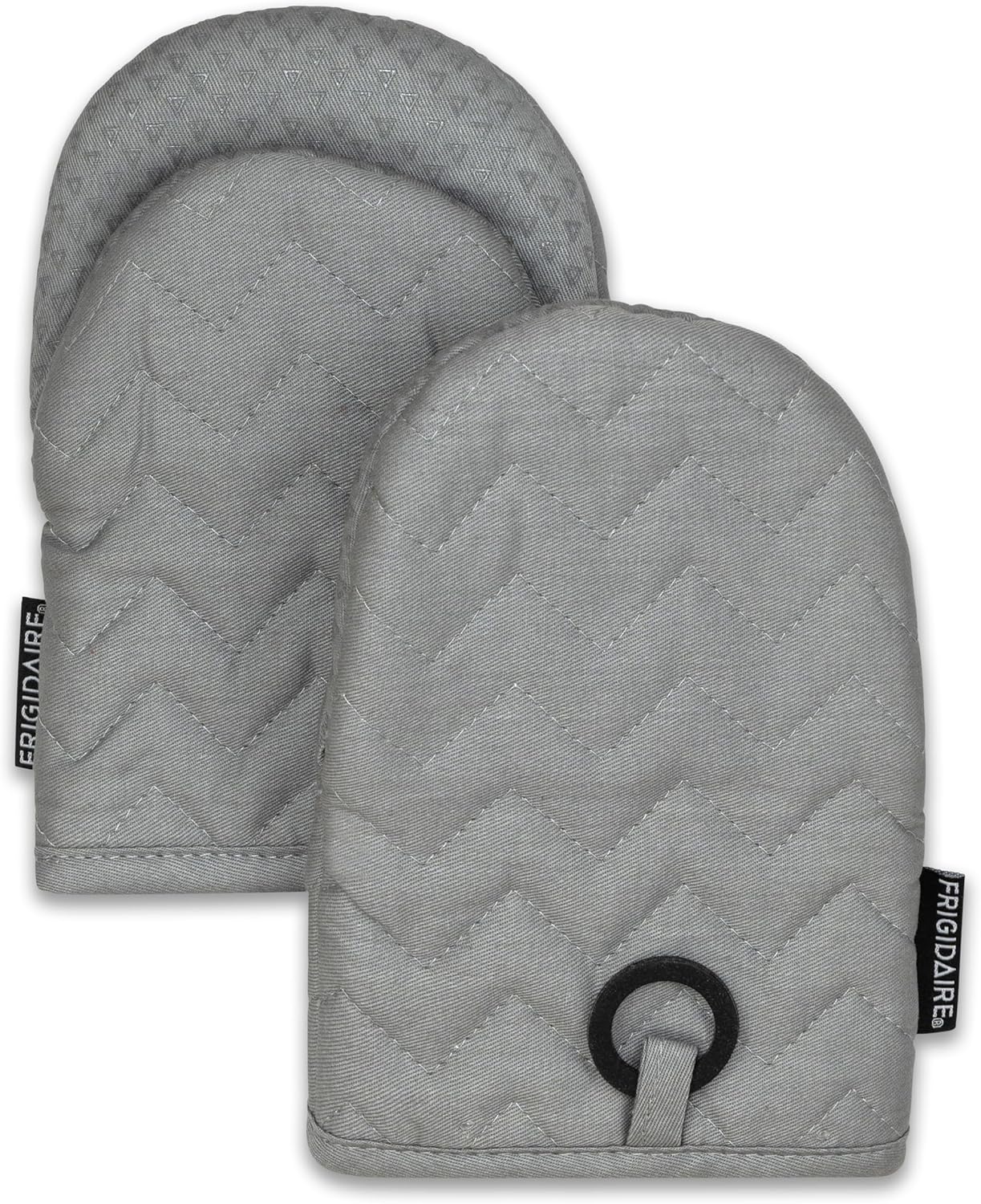 Frigidaire Kelly 2-Pack Mini Oven Mitts - Heat Resistant Cotton Neoprene, Anti-Slip Grip, Machine Washable, Grey 5.25x8"
