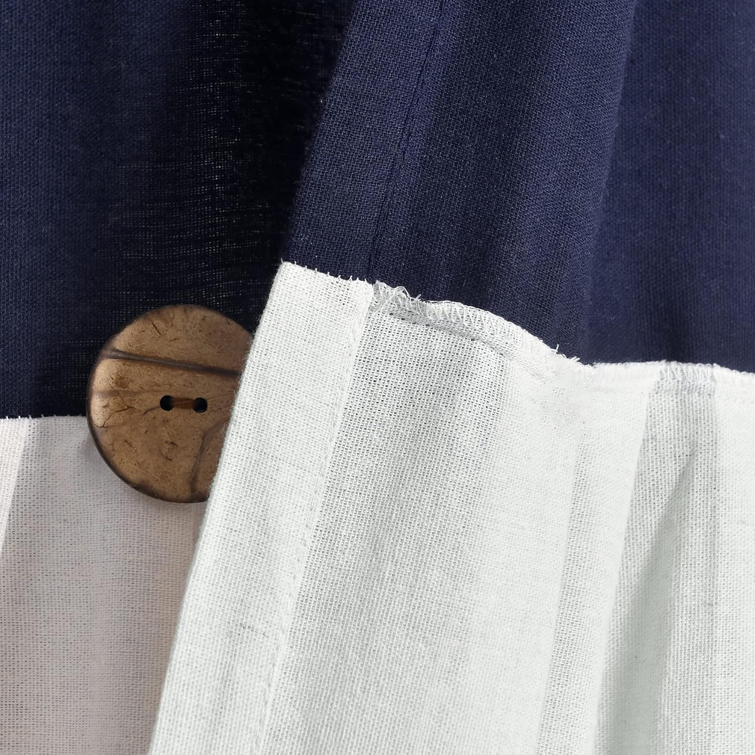 Lush Decor Linen Button Window Curtain Panel, Single, 100" W x 84" L, Navy & White - Country Curtains - Rustic Decor - Color Block Modern Farmhouse Curtains For Living Room, Bedroom & Dining Room