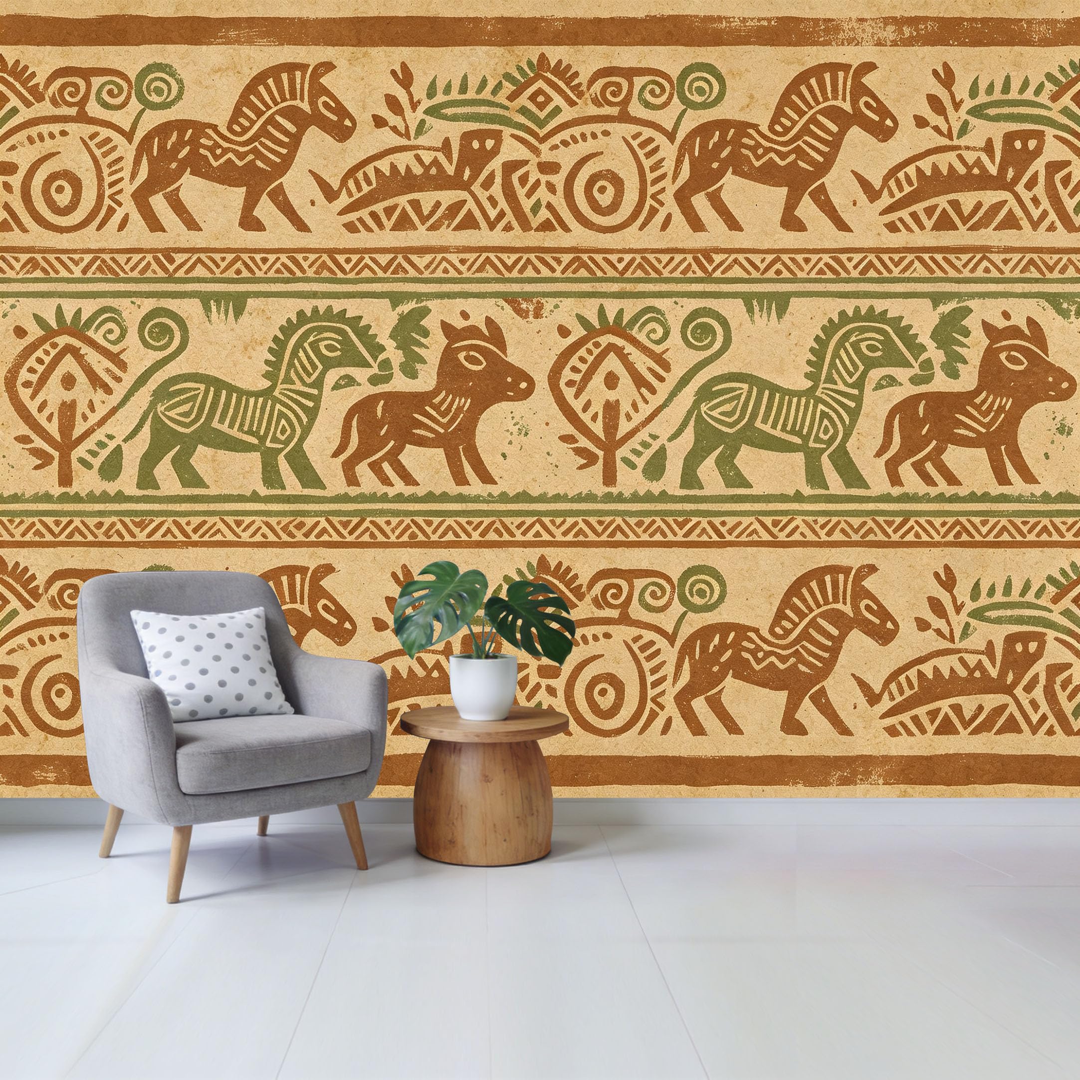 Qzlithotic Yq2605250375 Custom Size Wall Mural Traditional Tribal Horse Pattern Vintage Textured Art Selfadhesive Wall Fabric Removable Wallpaper For Home Office Decor