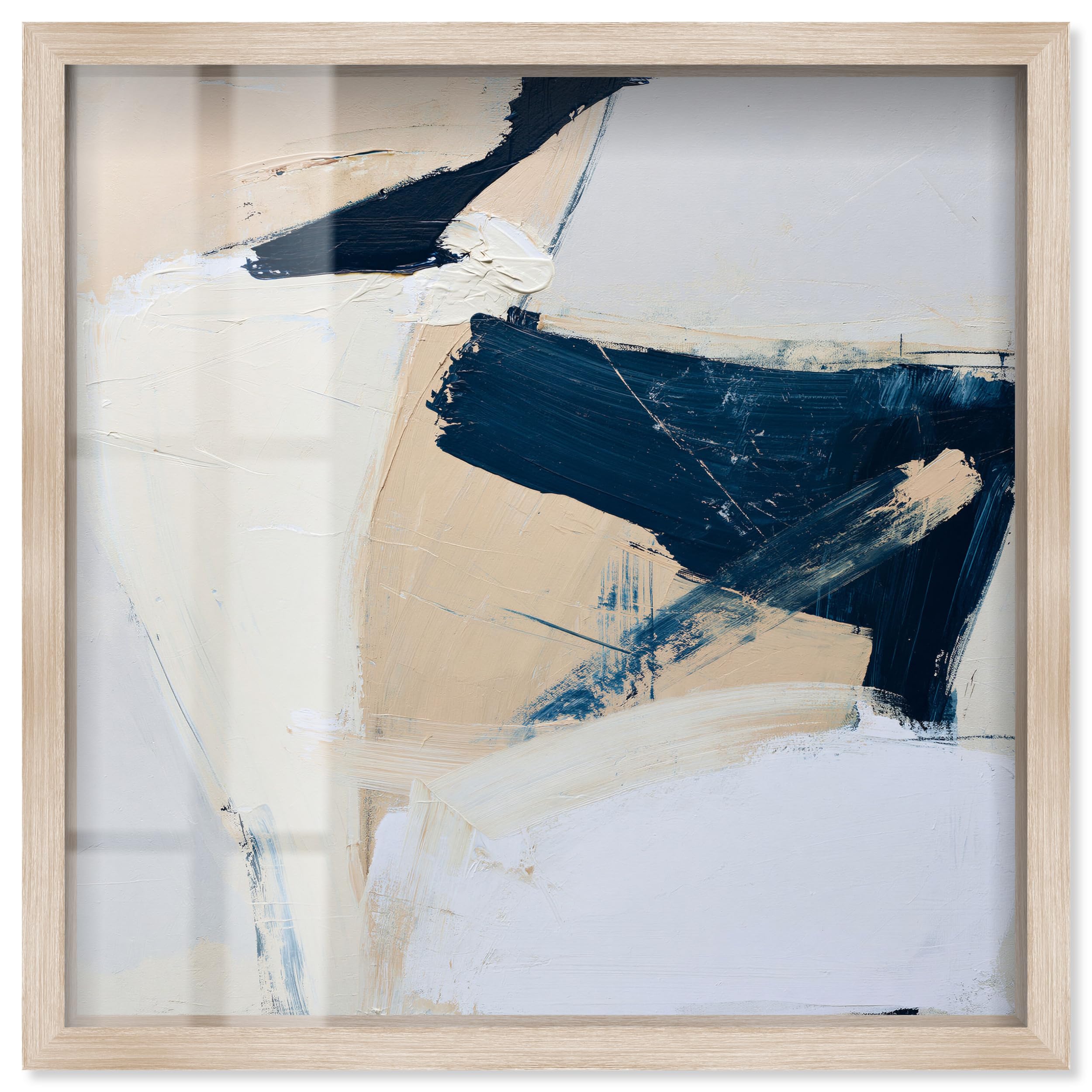 Art Remedy Cremefarbene Facette I Shadowbox Druck Büro Wanddekoration, blonder Rahmen, 30 x 30 cm