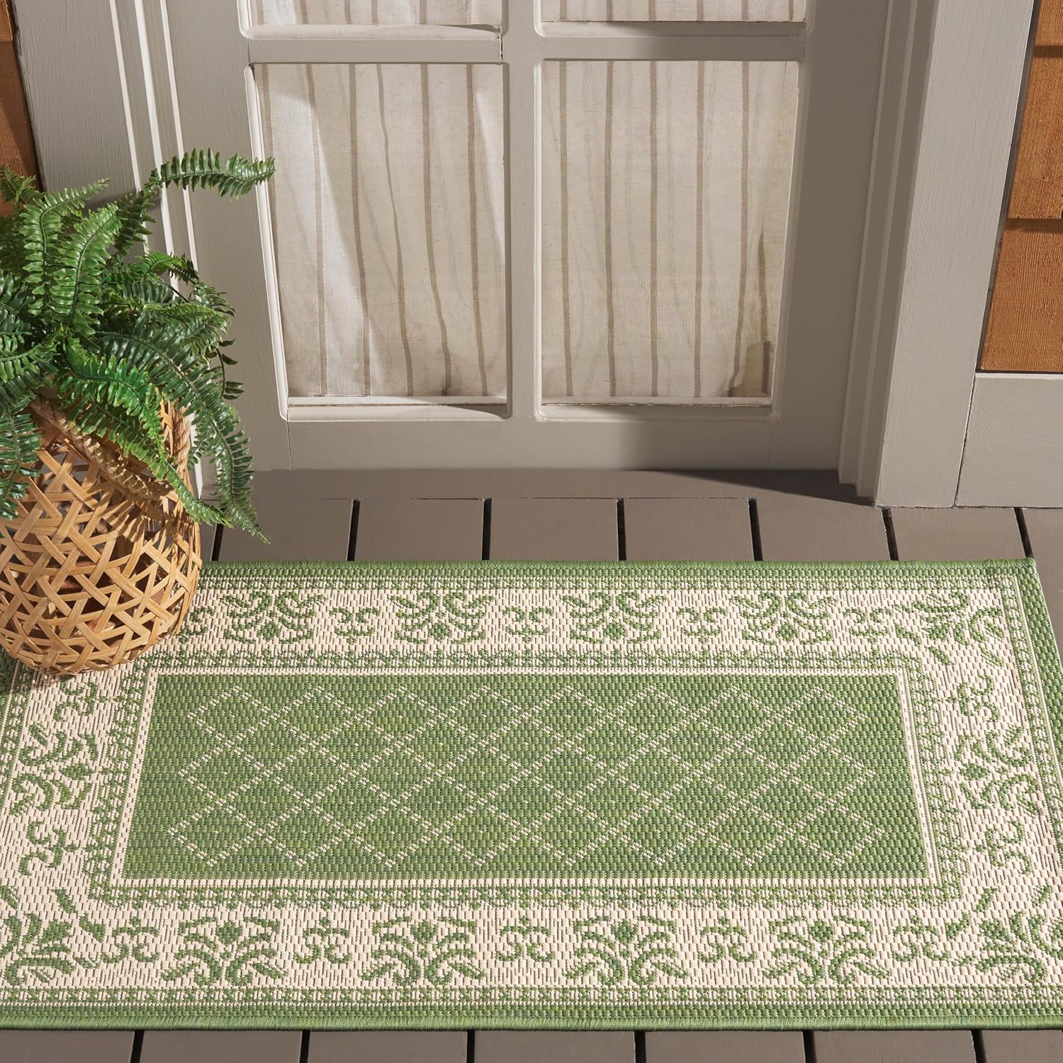 SAFAVIEH Courtyard Collection 6'7" Round Olive / Natural CY0901 Indoor/ Outdoor Waterproof Easy Cleaning Patio Backyard Mudroom Area Rug