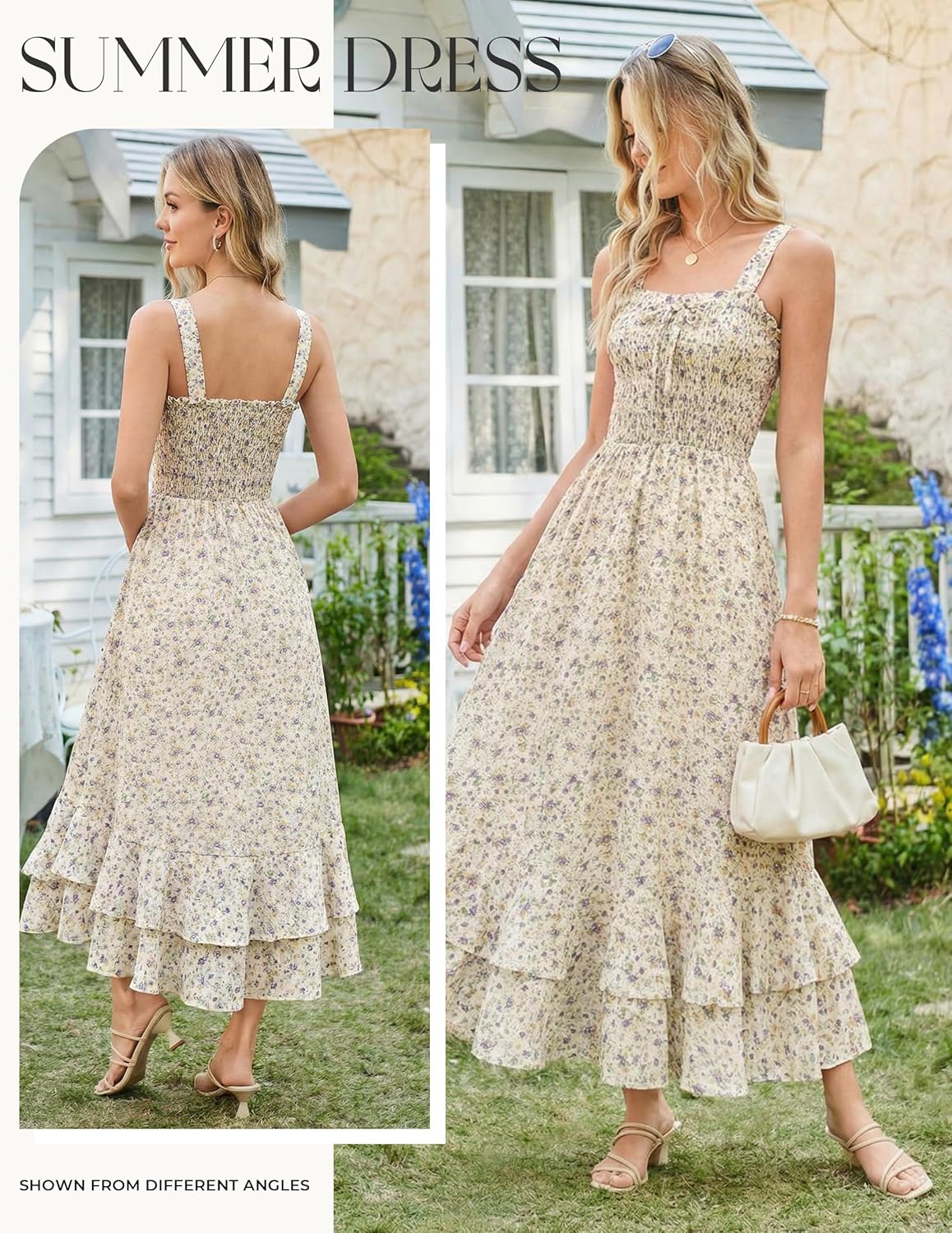 GRACE KARIN Women's 2025 Summer Floral Boho Dress Square Neck Strapped Swing A Line Sundress Beach Long Maxi Outfits - Image 2