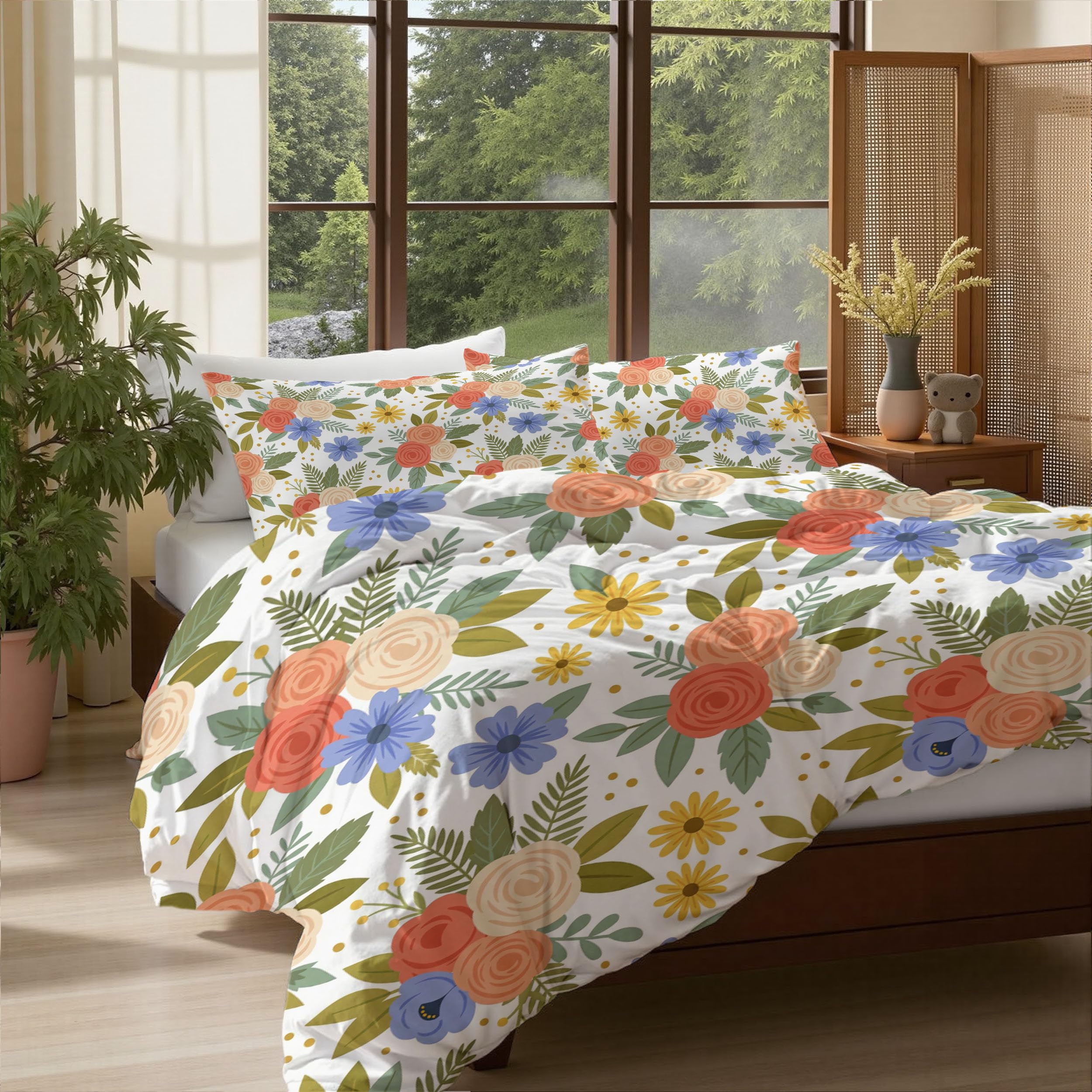 Housse de couette respirante avec fermeture éclair parure florale