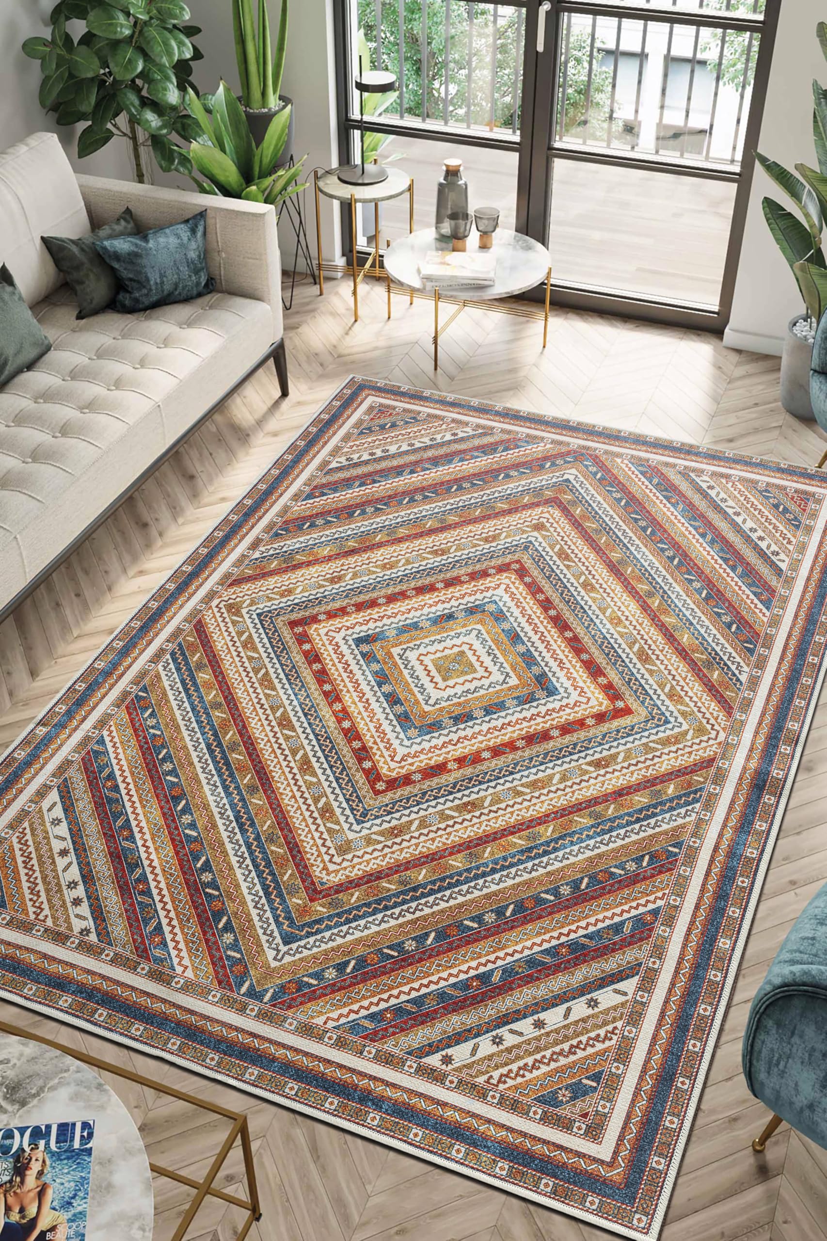 Keen Home Design 5x7 Rug - Machine Washable Area Rug with Non-Slip Backing, Ideal for Living Room, Dining Room, Bedroom - Vintage, Easy Clean, Durable