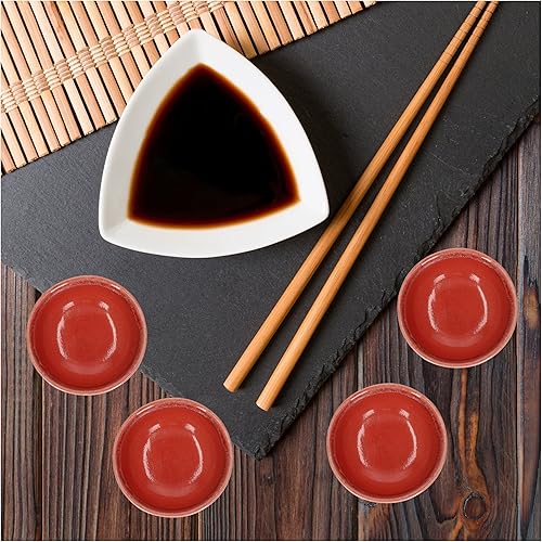 Miniatura 4 de Plato de cerámica para salsa de soja, cuencos pequeños, 3 pulgadas, juego de 4 (rojo pastel)