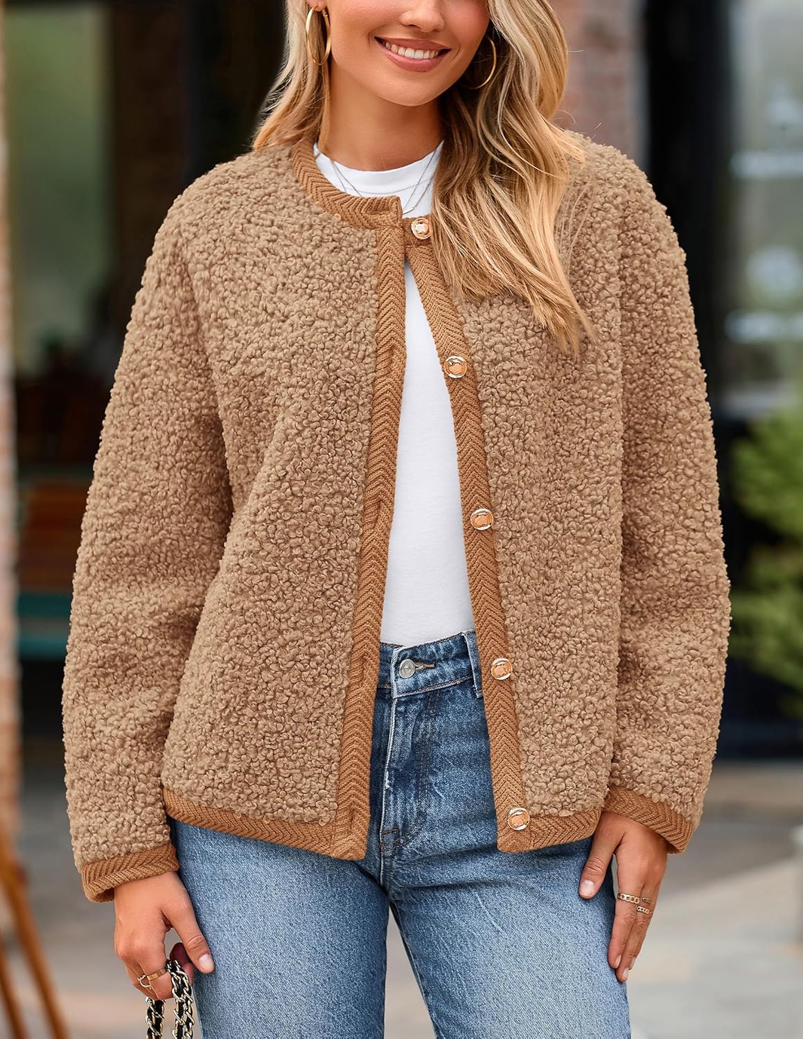 PRETTYGARDEN Women's Faux Fur Coat 2026 Fall Fuzzy Fleece Button up Shearling Cropped Jackets Winter Trendy Outerwear - Image 8