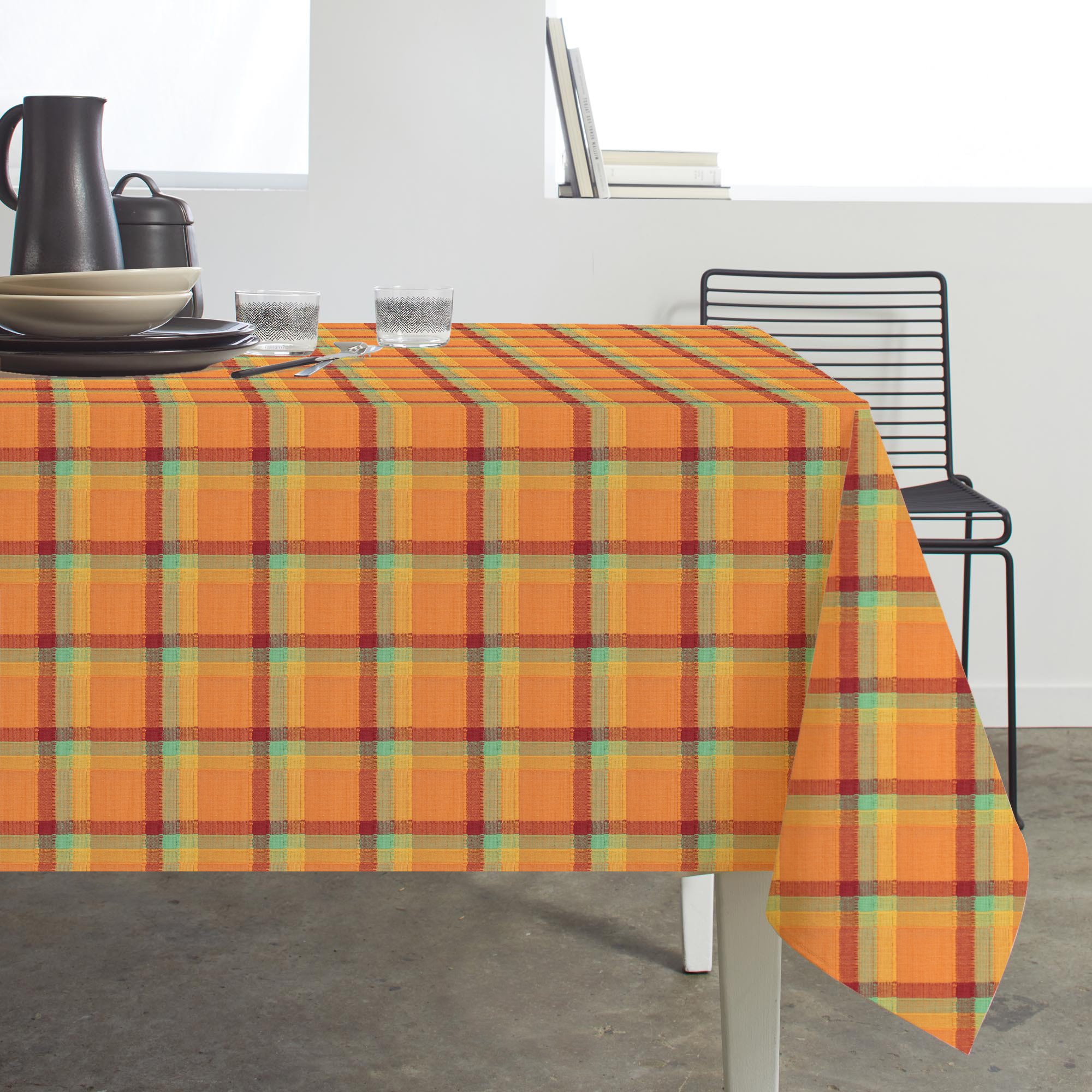 Airwill Branded, 100% Cotton Yarn-Dyed Multicolor Checks with 6/8 Seater Tablecloth, Sized 140cm Width and 180cm Length, Pack of 1 Piece