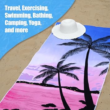 GEEZY Microfibre Beach Towel, Sunset Design - Quick Drying, Lightweight, Sand-Free, Large & Durable, Summer Design - Beach Essentials for Travel, Holiday, Swimming, Sauna, Adults & Kids, 70x140cm