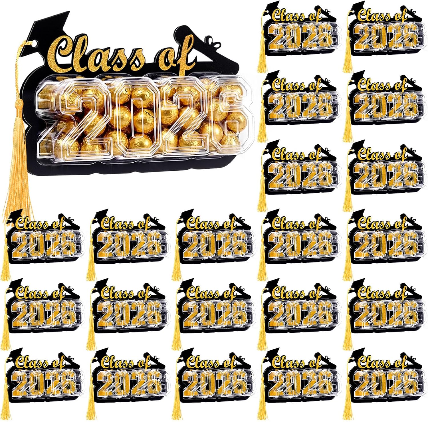 Motiskyy 30 Pack 2026 Graduation Candy Card Class of 2026 Grad Party Favor Supplies Candy Dome Greeting Card with Tassel Chocolate Holder College High School Graduate Gift Box DIY (Black,Gold)