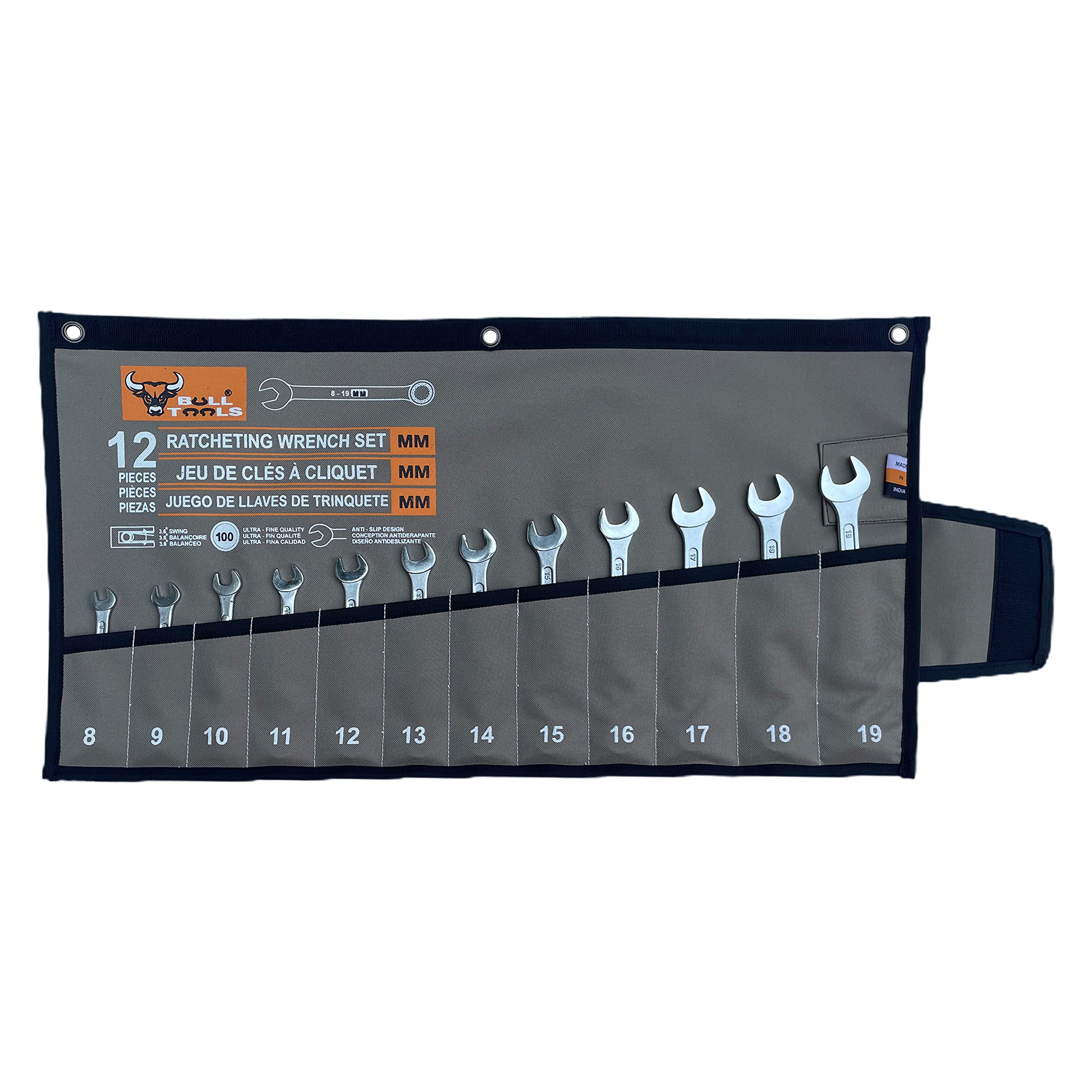 Tool Bag Organizer & Wrench Roll Up Pouch, 12 Pocket Waterproof PVC Laminated Ballistic Polyester Canvas, Heavy Duty Woodworking & Carving Tool Storage Organizer for DIY & Professionals