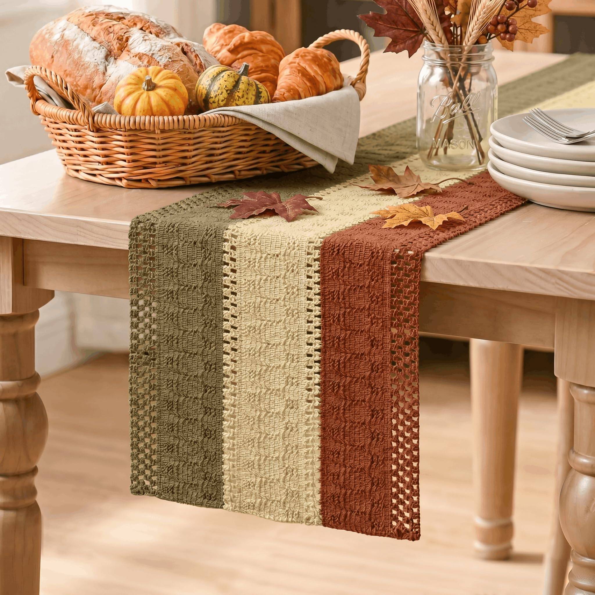 Artoid Mode Caramel Brown Coffee Farmhouse Rustic Table Runner