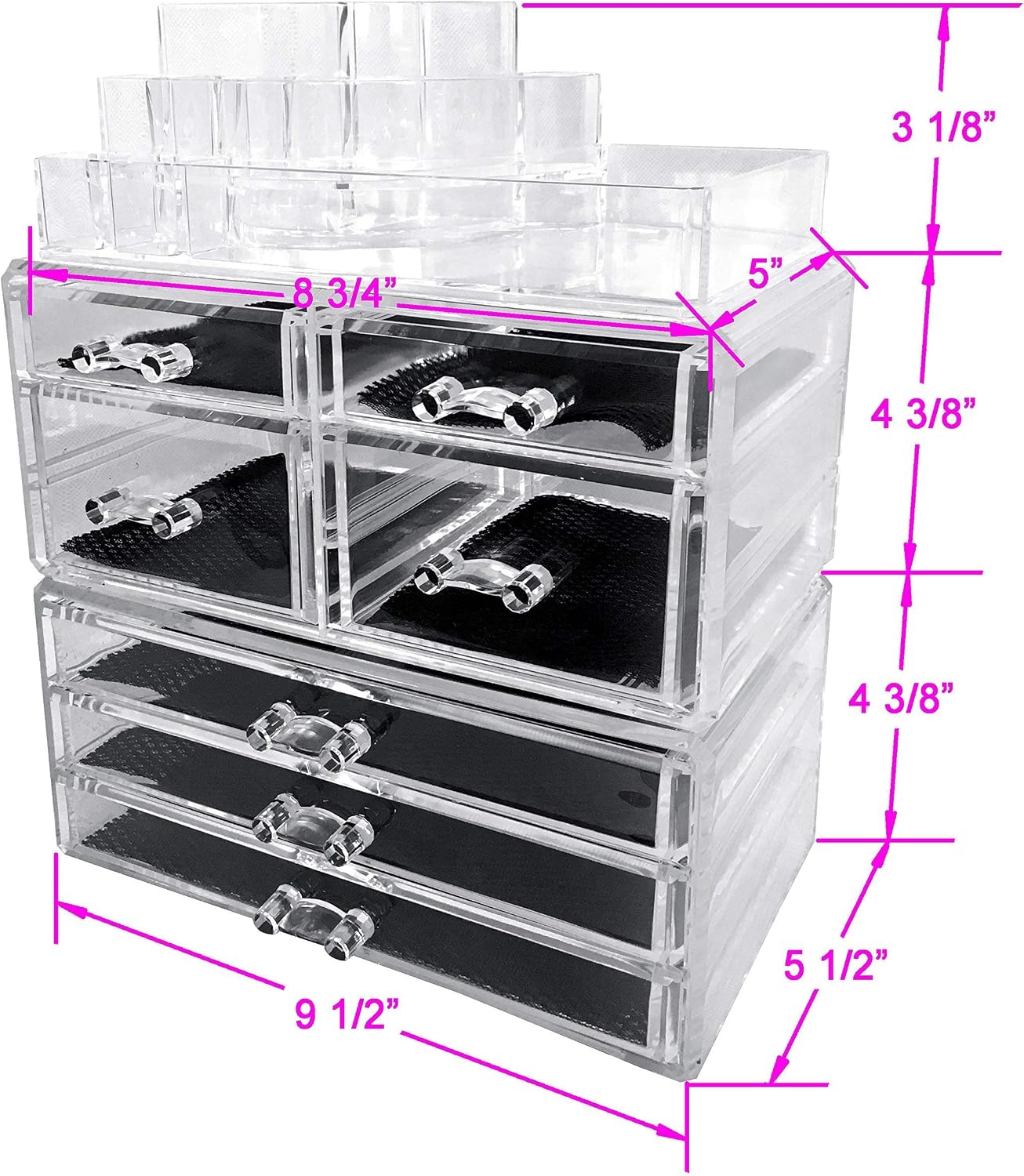 Sodynee Acrylic Makeup Cosmetic Organizer Storage Drawers Display Boxes Case, Three Pieces Set